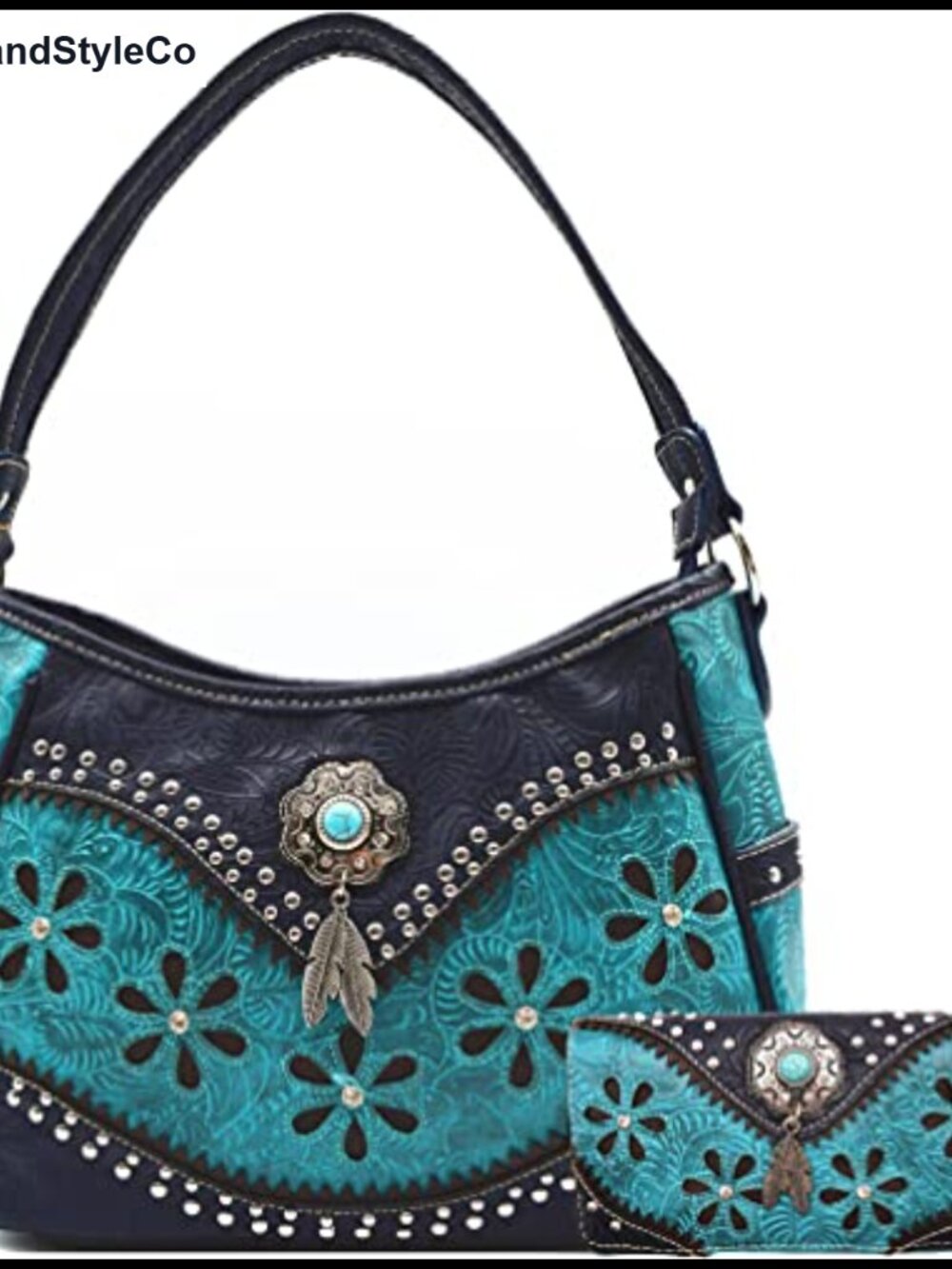 Western Tooled Floral Shoulder Bag with Matching Wallet Set